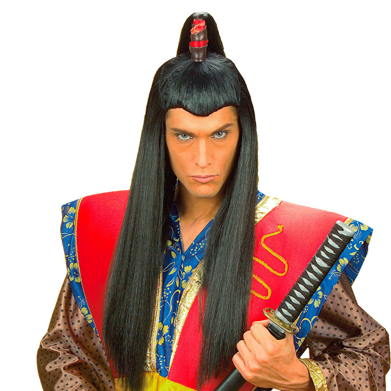 parrucca samurai nera lunga
