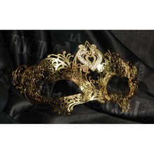 maschera metallo cuoricino oro strass 