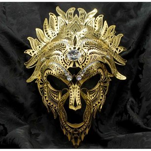 maschera metallo leone ottone strass