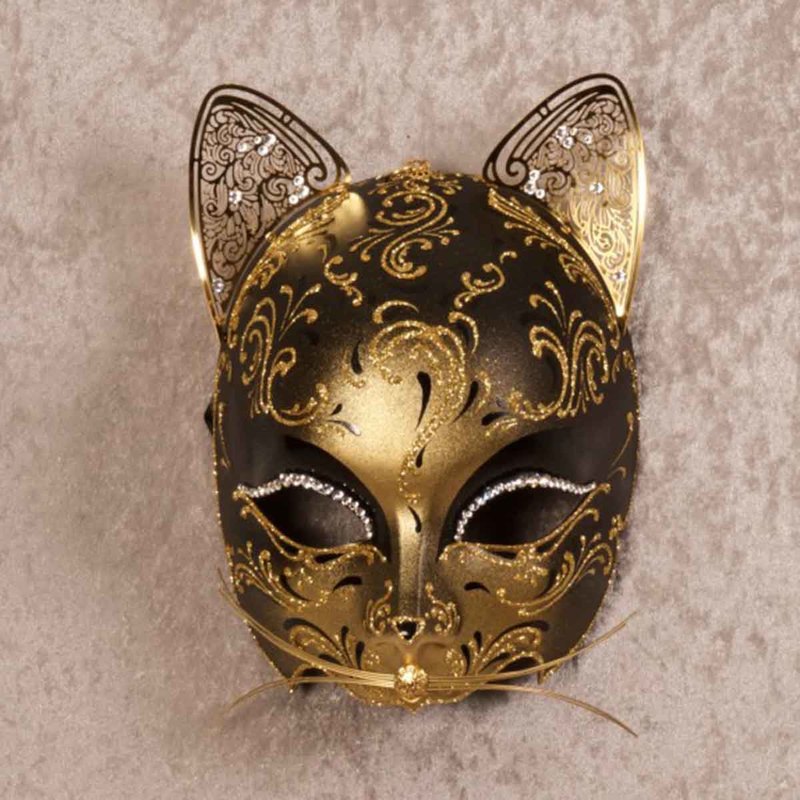 maschera cartapesta gatto fucina oro nero