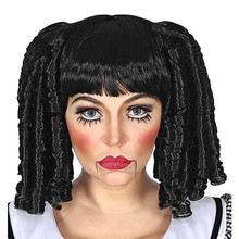 parrucca bambola boccoli neri