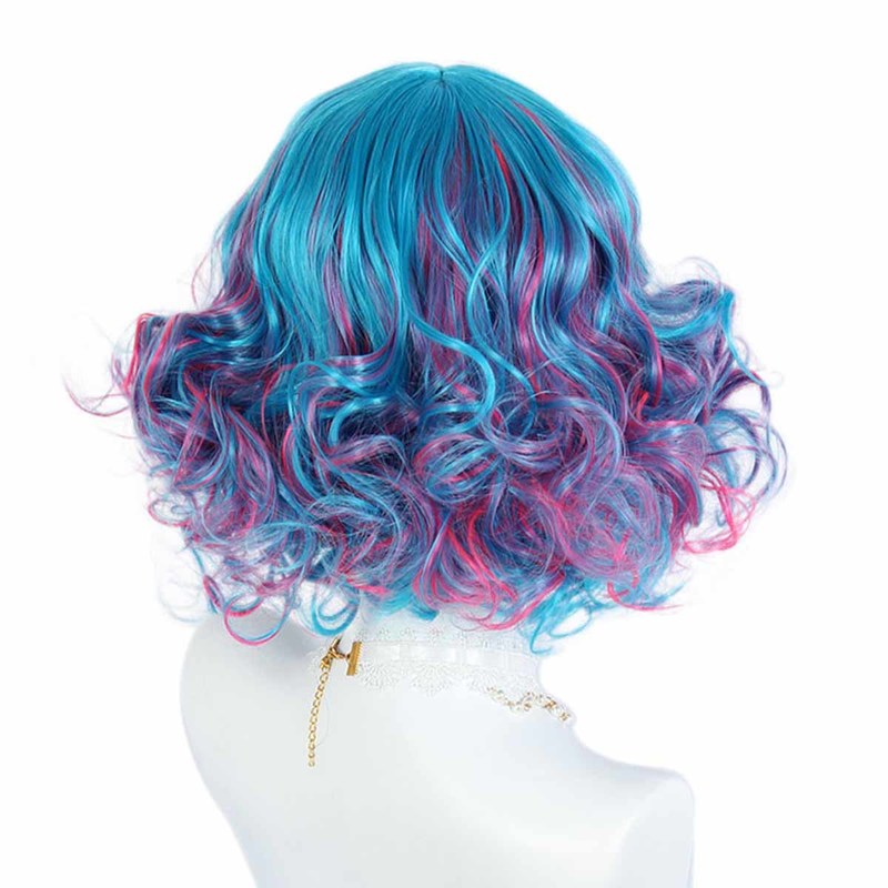 parrucca corta mossa azzurra rosa