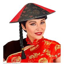 cappello cinese rosso con treccina