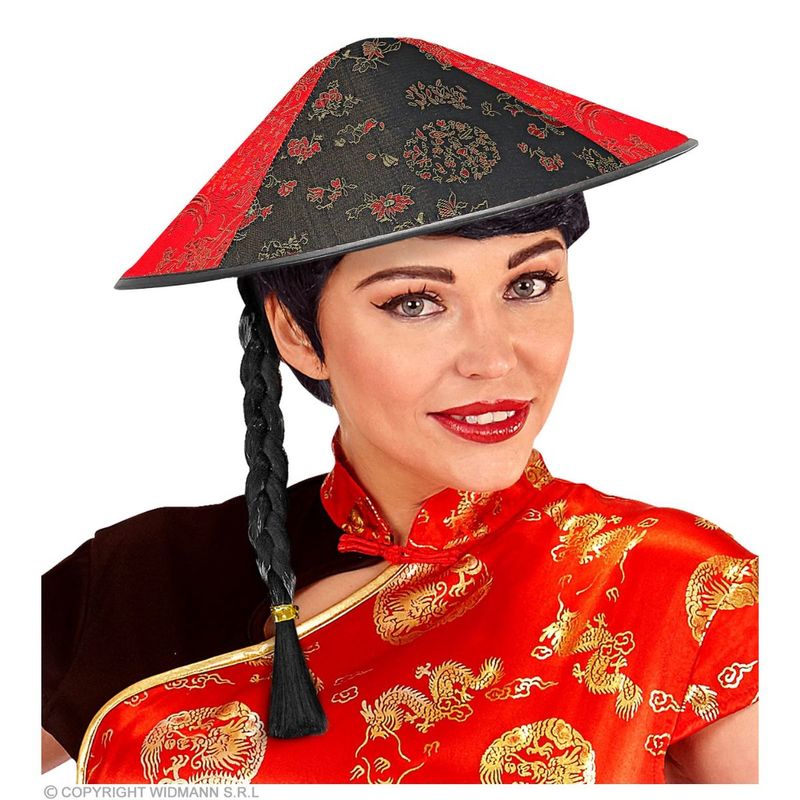cappello cinese rosso con treccina