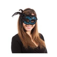 maschera blue con piuma blue side feather