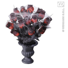vaso con rose rossonere e ragnatela 35cm