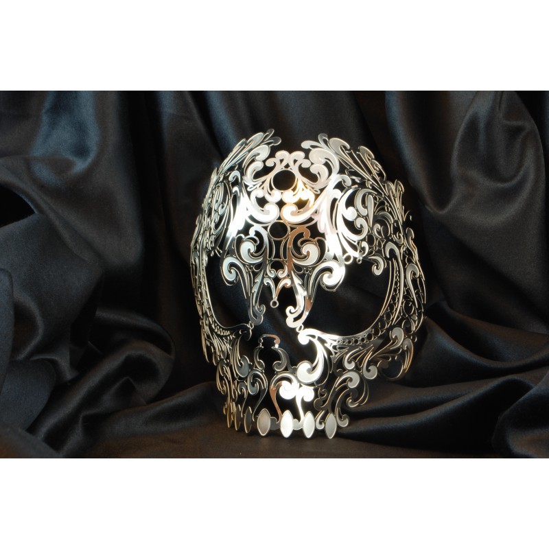 maschera metallo teschietto argento