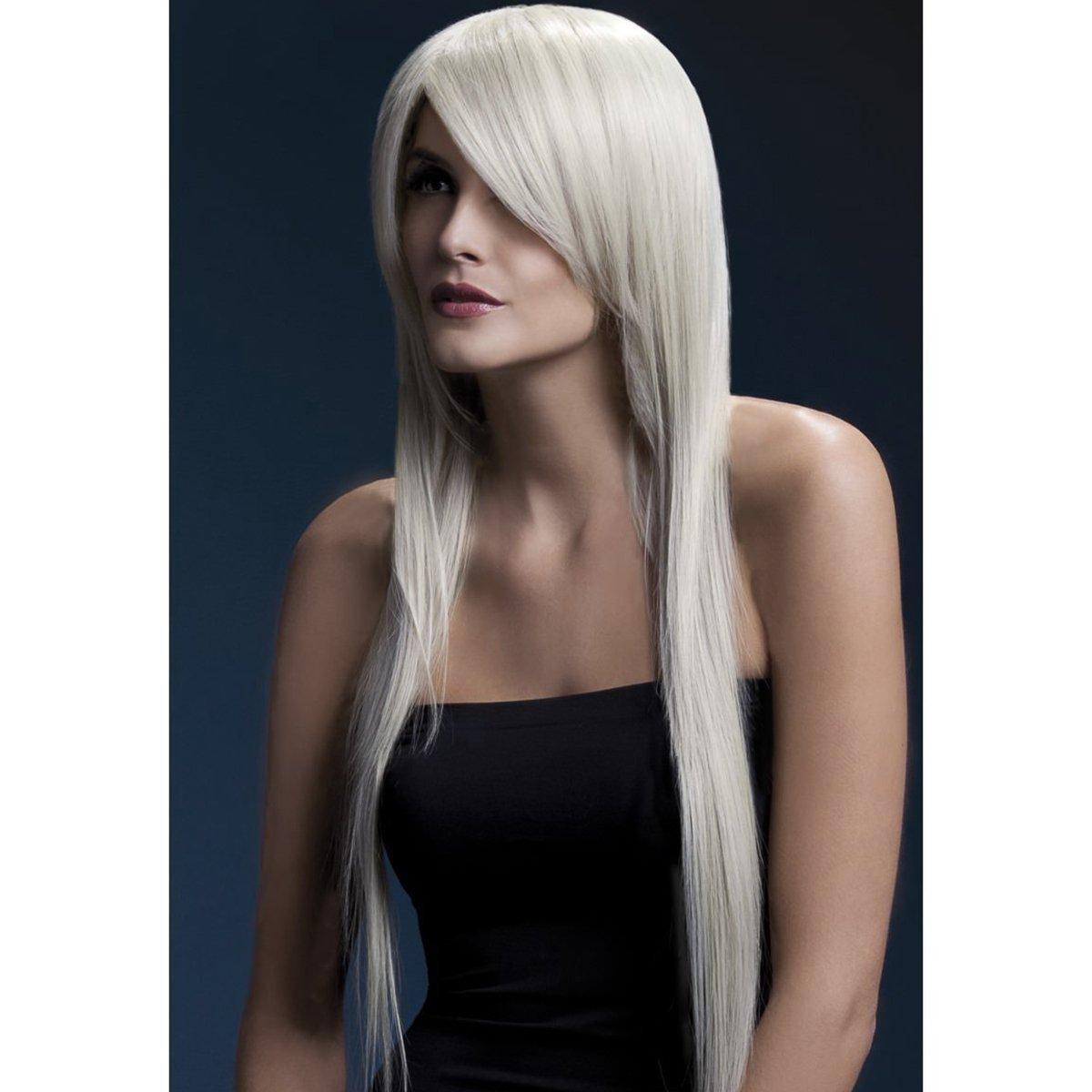 Parrucca amber liscia lunga biondo platino resistente al calore 120°