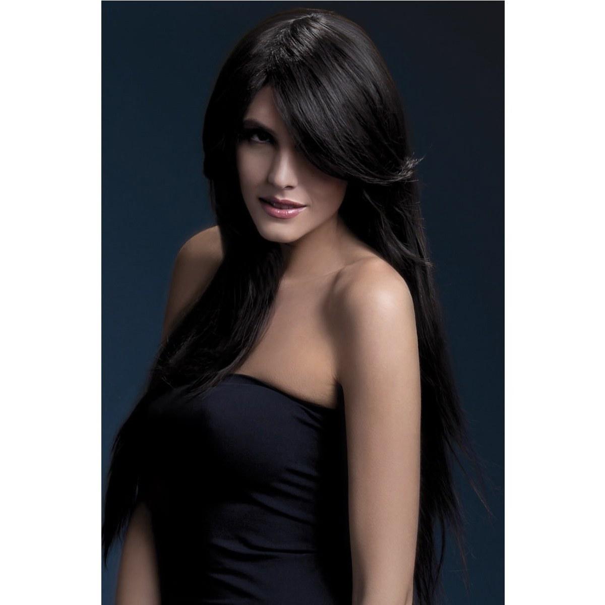 Parrucca amber liscia lunga castana scura resistente al calore 120°