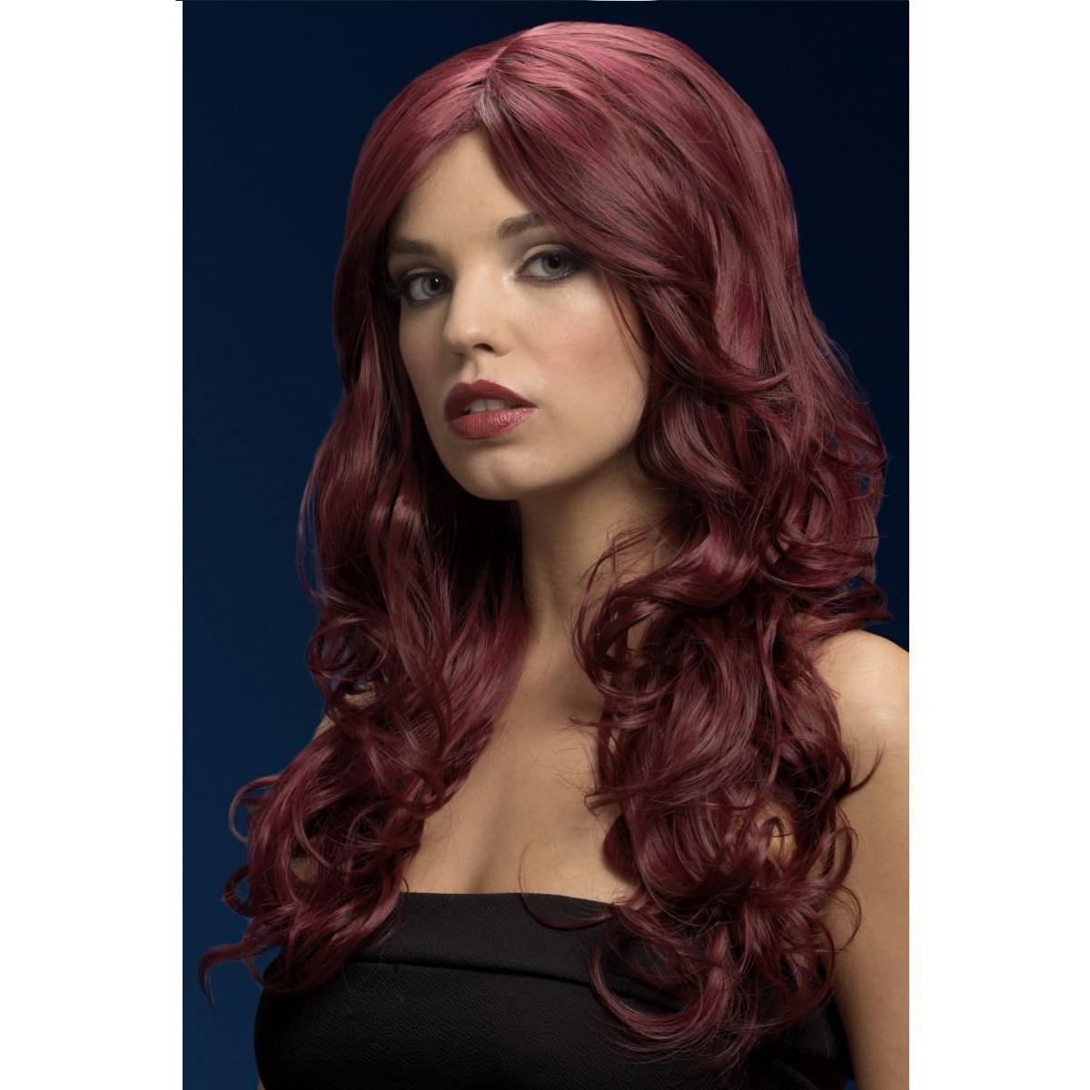 Parrucca rosso ciliegia lunga mossa nicole 66cm