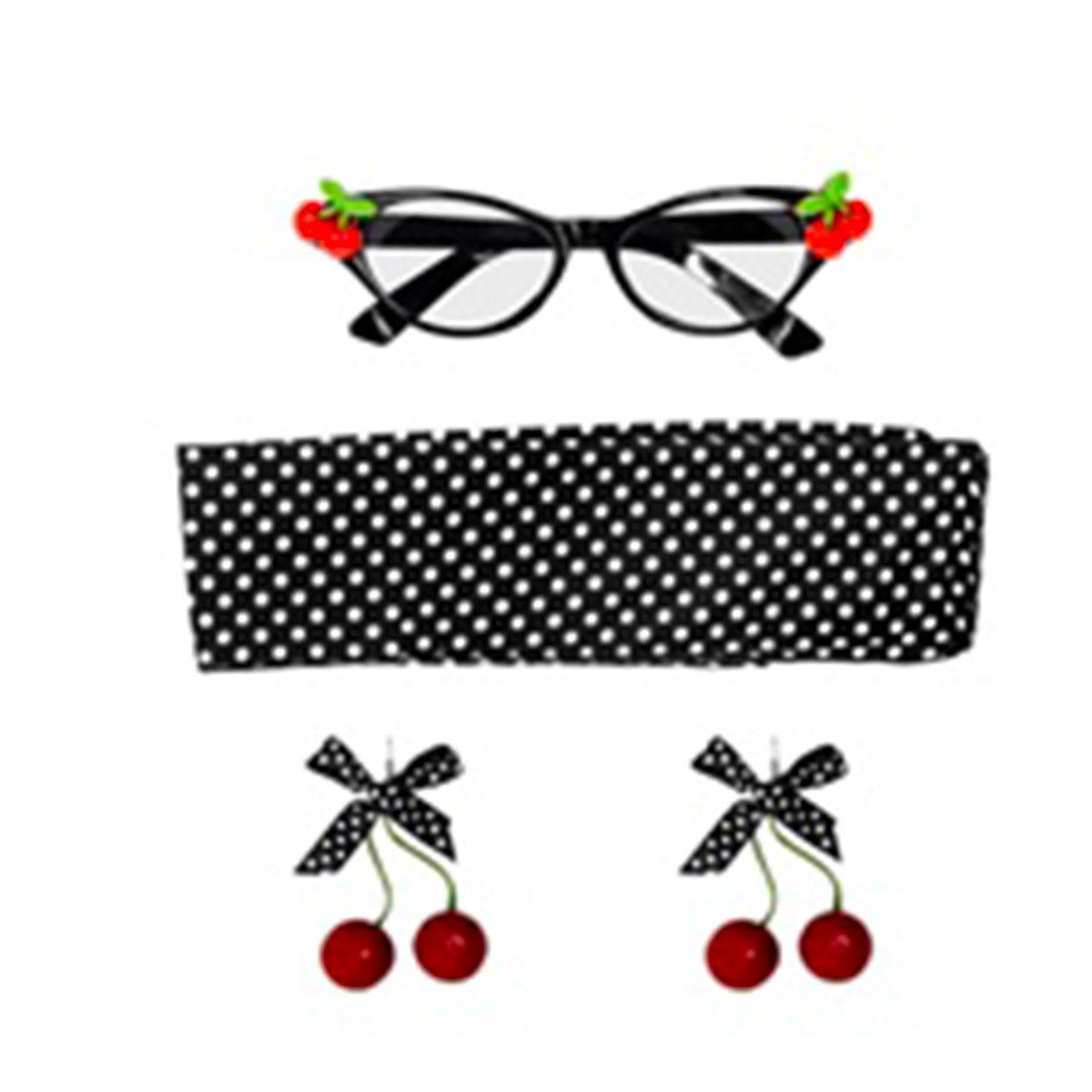 SET KIT ANNI 50 ROCK occhiali, orecchini, foulard