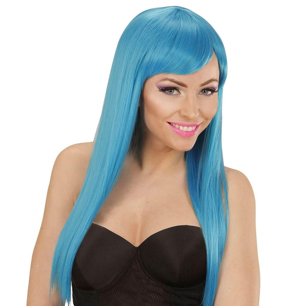 Parrucca fashion turchese frangia liscia termosensibile