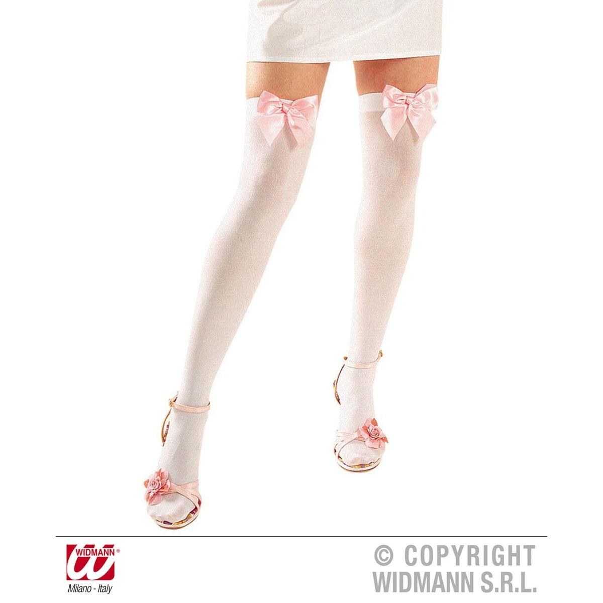 Collant autoreggenti bianco fiocchi rossi