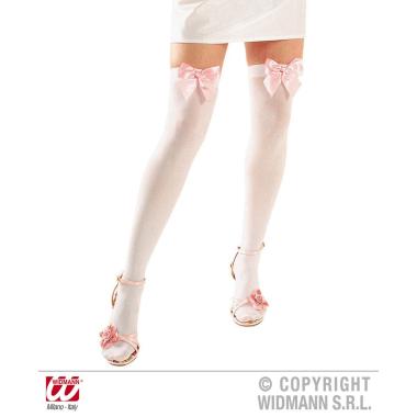 Collant autoreggenti bianco fiocchi rossi
