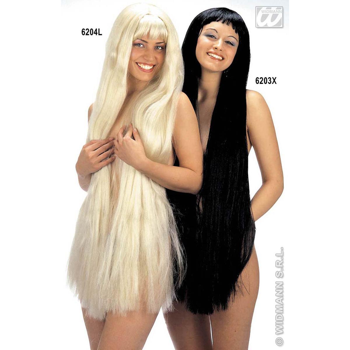 Parrucca extralunga liscia nera cm.100