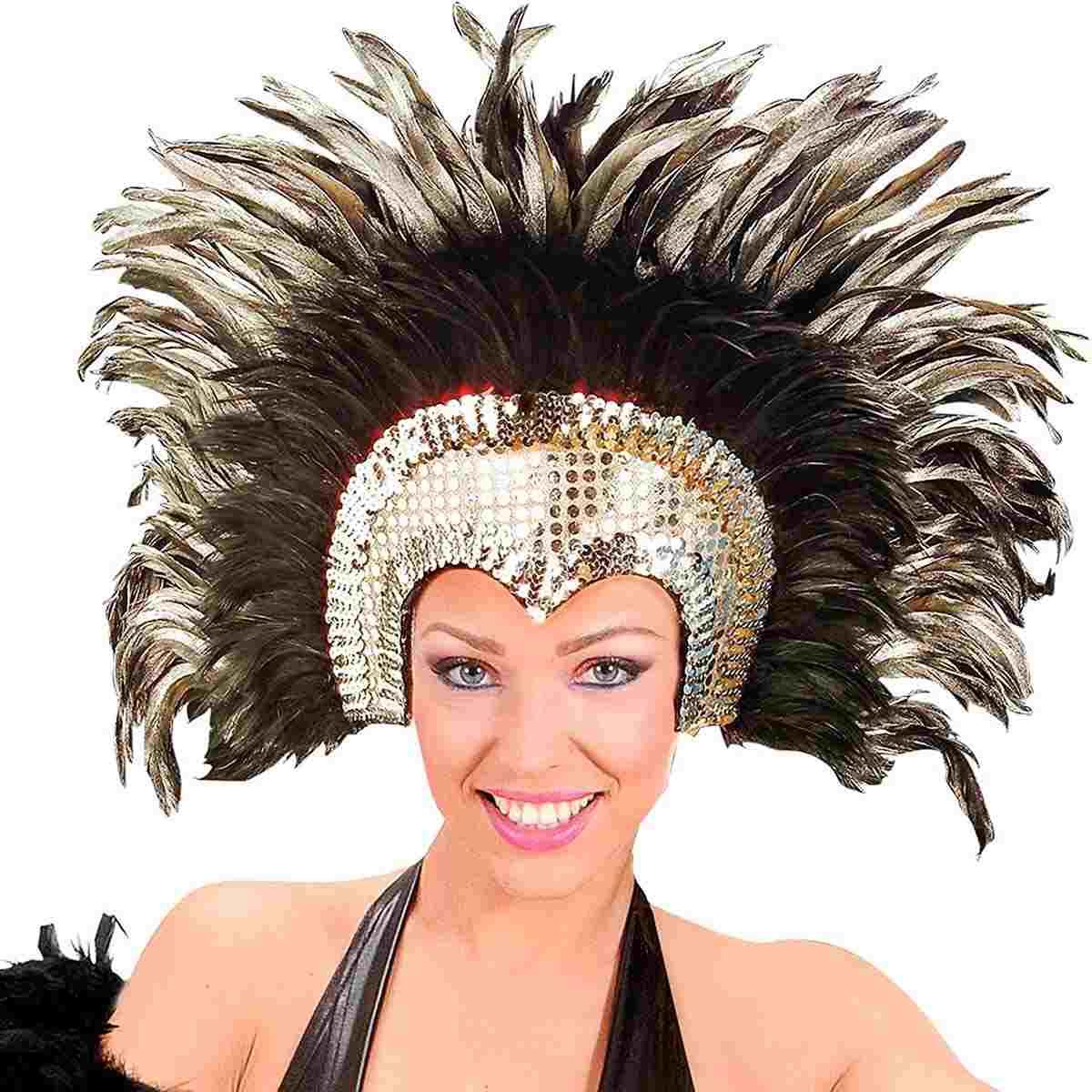 Copricapo moulin rouge argento piume