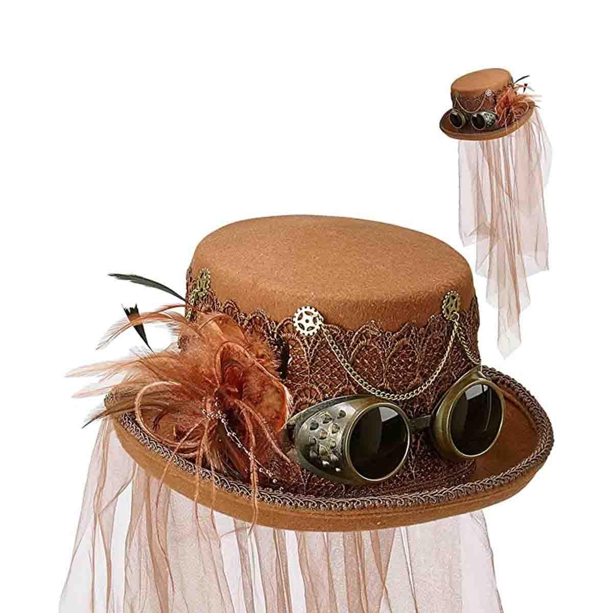 Cappello steampunk velo marrone