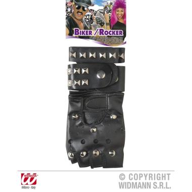 Kit set biker rocker guanti bracciale collare borchiati