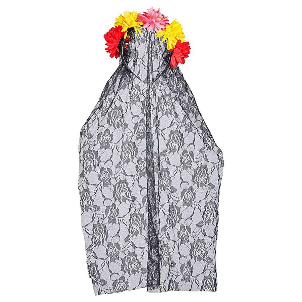 Cerchietto velo nero e fiori