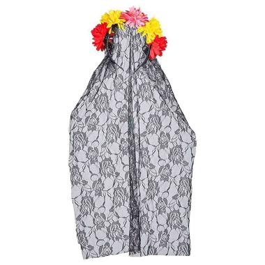 Cerchietto velo nero e fiori