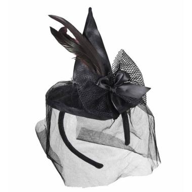 Cappello strega mini nero piume tulle