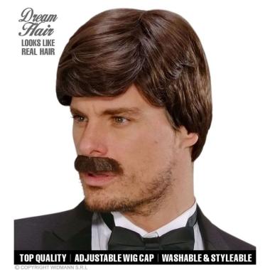 Parrucca e baffo castano