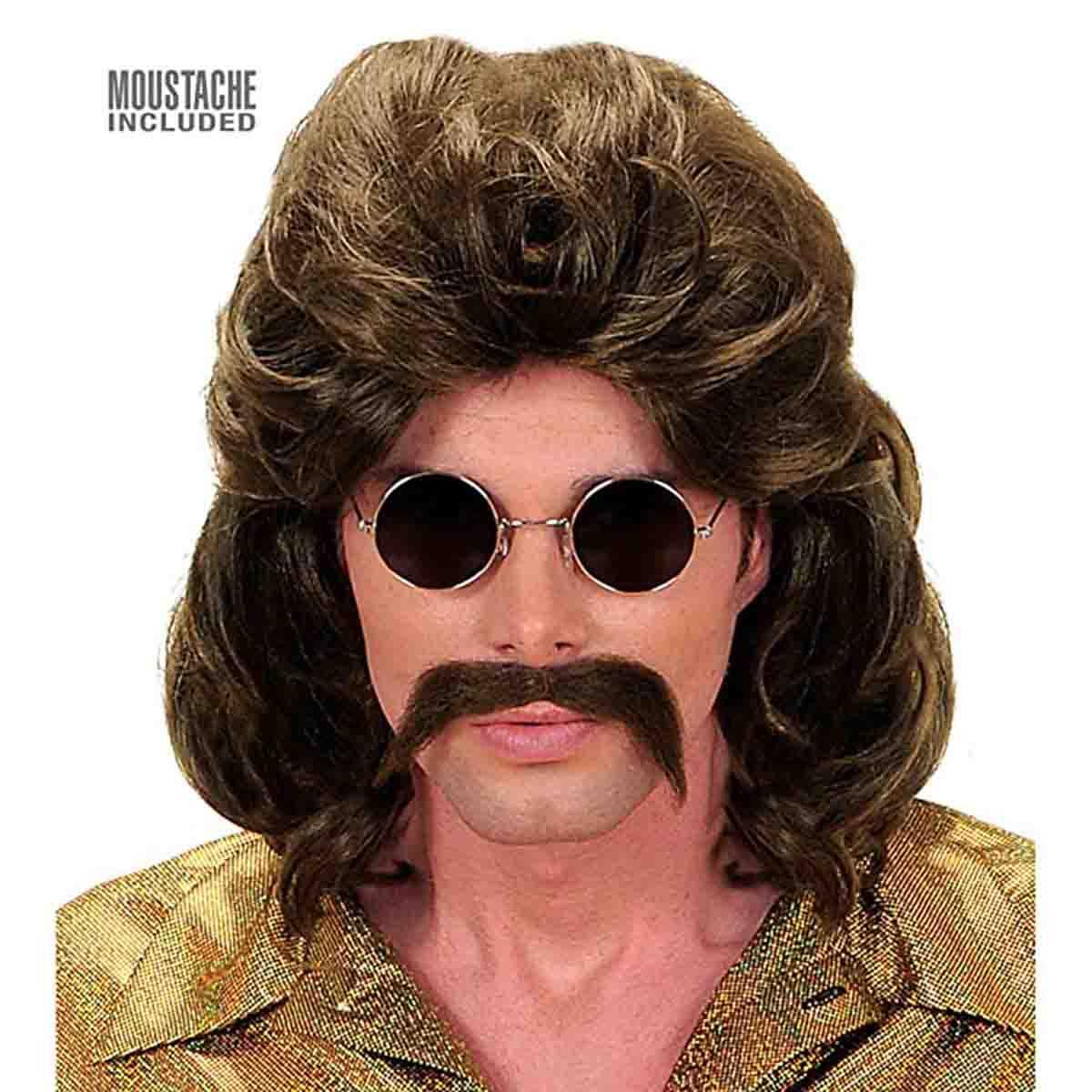 Parrucca benicio con baffi castano