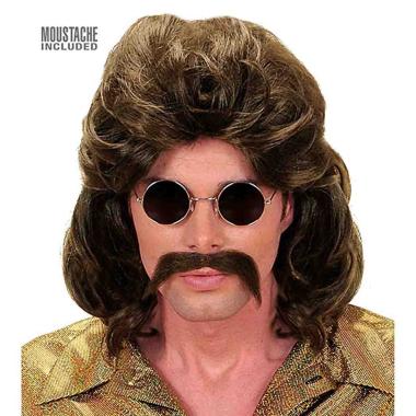 Parrucca benicio con baffi castano