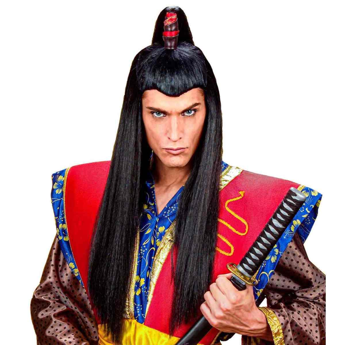 Parrucca samurai nera lunga