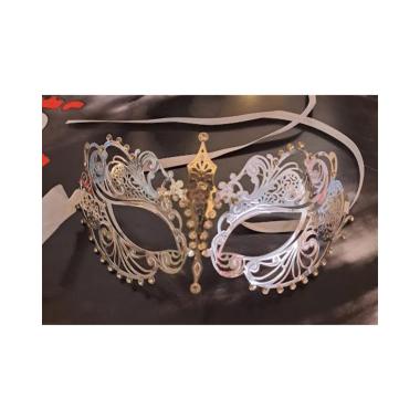 Maschera metallo argento strass 2 venezia