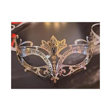Maschera metallo argento strass giglio venezia