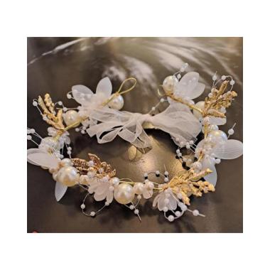 Fascia ghirlanda fiore bianco perle