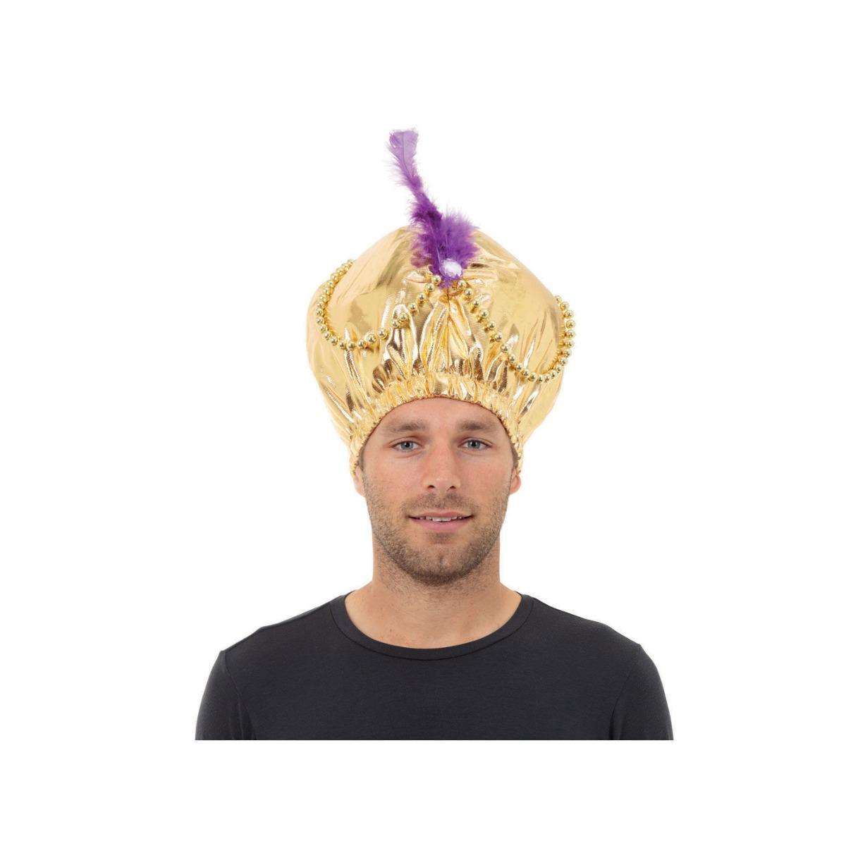 Cappello arabo oro piuma viola