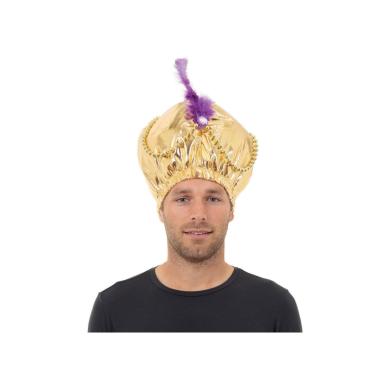 Cappello arabo oro piuma viola